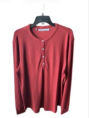 Croquet Men’s Long Sleeve Ribbed Henley Shirt - Brick Red - Size L